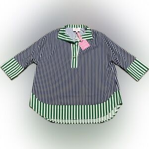 Ladies Tuckernuck Atlantic Pacific Green and Blue Striped Button Down Shirt